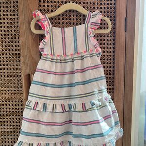Cat & Jack White Striped Sundress with Pink and Teal Accents